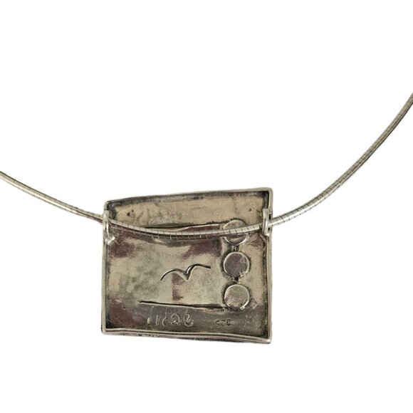 Didae Sterling Silver Laser Cut Opal Pendant Choker Necklace, Signed L295 - Picture 4 of 6